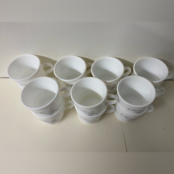 Set of 8 vintage Corning coffee/tea cups Grey Rose pattern - Picture 2 of 8